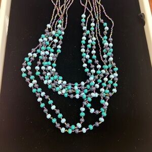 Multi Strand Teal Purple Beads Hematite Closure Necklace by Cookie Lee #52014